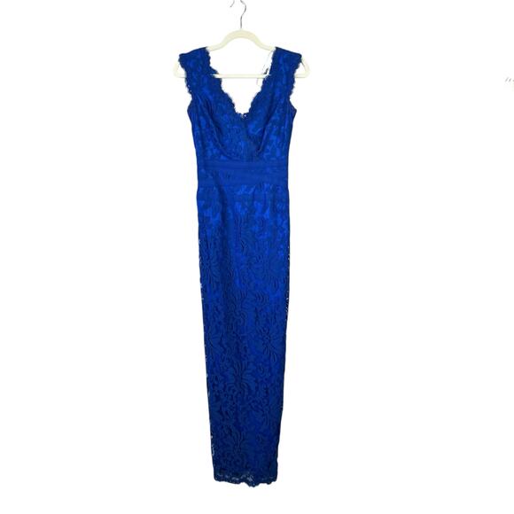 TADASHI SHOJI Marina Blue Lace Gown Scalloped Size 2 Royal Formal Evening - Picture 1 of 8